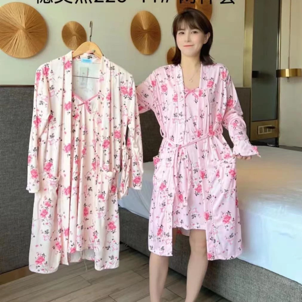 2pcs Cotton Nightgown With Robe 11#